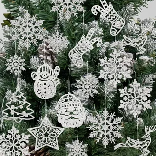 Weihnachtsbaum-Dekoration, hängende Ornamente – 42 Stück, silberfarben, glitzernd, Schneemann, Rentier, Weihnachtsmann, Schneeflocke, Ornamente für Weihnachten, Urlaub, Wunderland, Partyzubehör