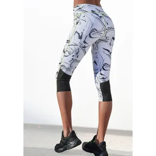 LASCANA ACTIVE Caprileggings "White Marble" Sporthose mit Mesheinsätzen, weiß, marmoriert, schwarz