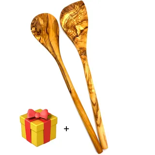 Kochlöffel OLIVENHOLZ-ERLEBEN "2tlg. Kochlöffel-Set", braun, L: 30cm, Massivholz, Kochlöffel, Kochlöffel, kommt besonders gut in die Ecken und Ränder des Topfes