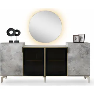 Sideboard mit Spiegel Anrichte Grau Gemustert Einfarbig Modern Esszimmer Stil - Grau