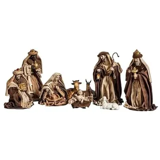 DRW Geheimnis Geburt 9 Stücke Klassik mit Könige, Engel und Tiere Harz handbemalt in Brauntönen 23 cm hoch