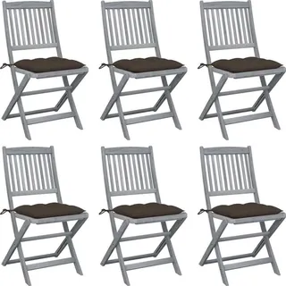 Klappbare Gartenstühle 6 Stk. mit Kissen Massivholz Akazie - Taupe, Bunt