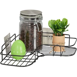 Merkloos 2x Eckregal Küche ohne Bohren - Küchenregal Arbeitsplatte - schwarzes Wandregal selbstklebend - Schwarz