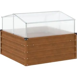 Hochbeet mit Gewächshausaufsatz Cortenstahl - Braun, Bunt