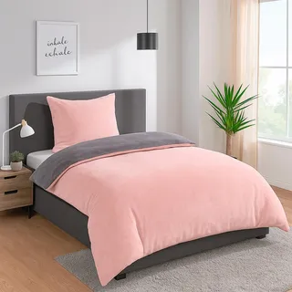 Heimtexland Teddy Flanell Wende Bettwäsche Set I Winter Bettbezug I kuschelig weich und warm I Kopfkissen 80x80 I Bettdecke 155x220 I Cashmere Touch Geschenkidee Weihnachten Typ751 Rosa - Rosa
