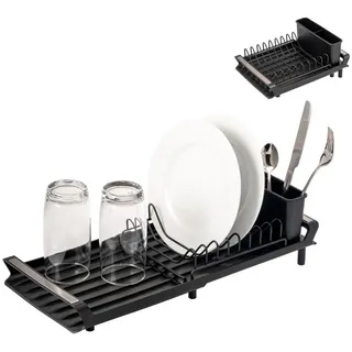 eluno Geschirr-Abtropfgestell ausziehbar, schwarz , Schwarz , Kunststoff , 46.5x12.5x19.5 cm , Küchenzubehör, Küchenhelfer