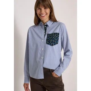 Hemdbluse CECIL, Damen, Gr. M (40), blau (blouse blau), Web, Obermaterial: 70% Baumwolle, 30% Viskose, kontrastfarbene Details, figurumspielend hüftlang, 2-Knopf-Manschette, Blusen Hemdbluse, Kontrastfabene Details im Animal-Print