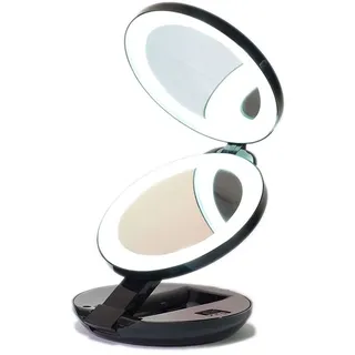 Kompakter Doppel-Reisespiegel mit LED (10-fache Vergrößerung) - Schwarz 1 St