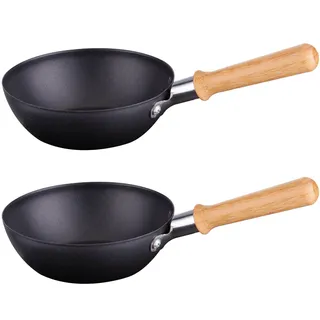 Syntrox Germany Wok Pfännchen Universal Raclette Grill Bambus Griff 2er Set - Schwarz