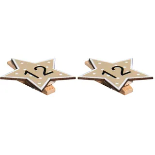Rayher Adventskalenderzahlen Holz, Holz-Klammern mit Stern, 2,9 x 3,6 cm, Zahlen für Adventskalender 1 – 24, mit Kordel, 46659999, Bunt (Packung mit 2)