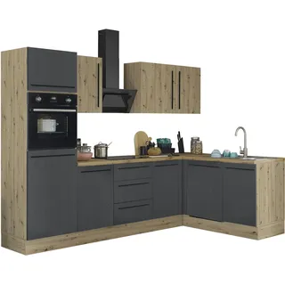 kochstation Winkelküche L-Form 280 x 165 cm schwarz