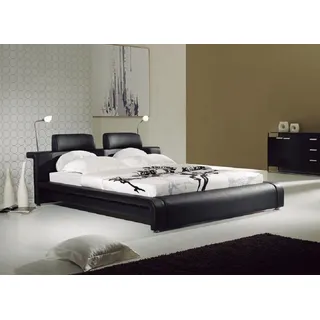 Bett Design Doppelbett Lederbett Polster JVmoebel - Schwarz