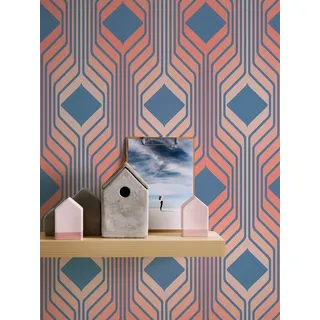 A.S. Création Retro-Tapete 70er Jahre 0,53 x 8,5 m -Tapete-Vintage Grafik-Muster in Blau, Rot, Rosa - Vliestapete Retro Chic Made in Germany - 395322