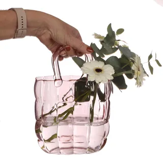 Comforder Glas Vase, Design Blumenvase– Glas Handtasche für Blumen (19x11x28 cm) – Dekorative Glasvase, Moderne Tischdeko Hochzeit (Rosa)
