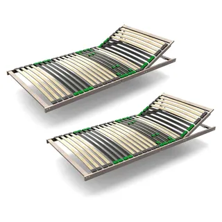 FlexStar 7-Zonen Lattenrost 2er Set 90x200 – Verstellbares Kopfteil – Auch für Bettgröße 180x200 – Klappbar und vormontiert – 28 Birke-Federleisten – Für alle Matratzen – Stabiler Bettrost
