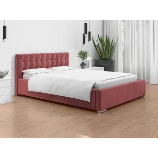 3xeliving Elegantes PUNKI Bett mit gestepptem Kopfteil Korallenfarbe 160x200 / Verschiedene Farben und Großen - Rosa