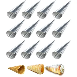 GMMH 12 Stück Schillerlockenform aus Edelstahl Klein 11 x 3,8 cm Schaumrollen Backform Trubotschki Hörnchen Sahnerollen Schillerlocke Cornet Form zum backen