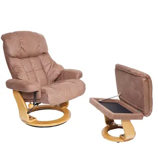 MCA Furniture MCA Relaxsessel Calgary XXL, TV-Sessel Hocker, 180kg belastbar Stoff/Textil ~ braun, Gestell naturbraun