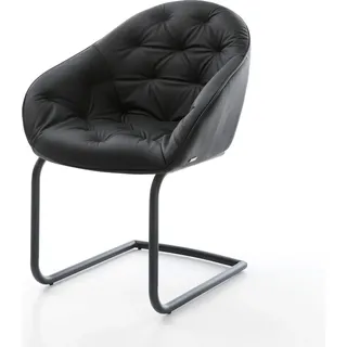 DELIFE Freischwinger Gaio-Flex Echt-Leder Schwarz Freischwinger rund Schwarz - Schwarz