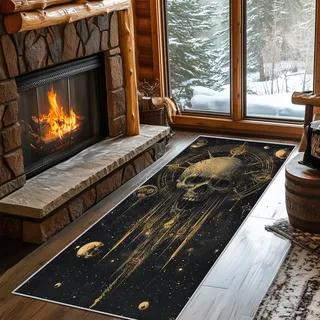 Generisch Läufer Flur Totenkopf, Waschbarer Teppich Läufer Skelett Horror Gothic 60x200, Küchenteppich, Eingangsbereich, Bettvorleger, Schlafzimmer Deko, rutschfest, Kurzflor c254