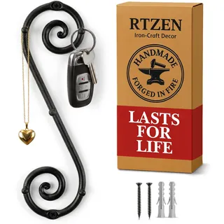 RTZEN Farmhouse Kleiner Schlüsselhalter für die Wand, handgefertigt, Wirbel, dekorative 5 Schlüsselhaken für den Hauseingang, Schmiedeeisen, Wandhalterung, Geldbörse, Mantel- und Leinenhalter oder