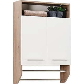 Pelipal Badezimmer Hängeschrank Quickset 380 in Sanremo Eiche Terra quer Nachbildung, 60 cm breit | Bad Handtuchhalterschrank mit 2 Türen, 2 Handtuchhalterstangen und 1 Einlegeboden