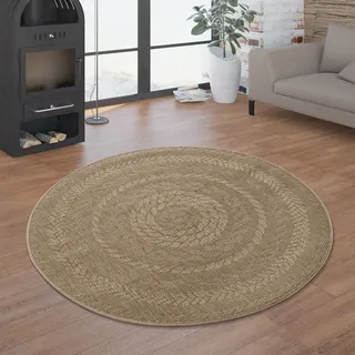 TT Home In- & Outdoor-Teppich, Rundes Flachgewebe Mit Sisal-Look Skandi-Design, In Beige Größe 120 cm Rund - Beige