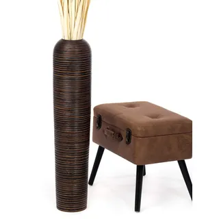 Leewadee Große Hohe Bodenvase 65 cm - Handgefertigte Mangoholz-Bodenvase in Braun für Pampasgras & Trockenblumen