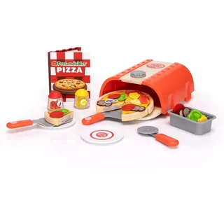 Fat Brain Toys Pretendables Pizza-Ofen-Set - Spielküche mit Ofen, Schale, Pizzaschnitten, Belag und anderem Kinder-Küchen- Lebensmittel-Lernspielzeug - Kinderspielzeug für 3-Jährige