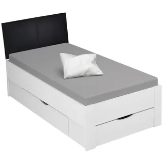 Xora Stauraumbett , Weiß , Holzwerkstoff , 2 Schubladen , 90x200 cm , Blauer Engel, Goldenes M, Made in Germany , Lattenrosthöhe individuell einstellbar, in verschiedenen Holzdekoren erhältlich, mit Schubkästen, in verschiedenen Größen erhältlich , Babymöbel & Kindermöbel, Kinderzimmer & Jugendzimmer, Kinderbetten, Kinderbetten & Jugendbetten