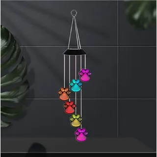 Outdoor Solar Windspiel Hund Katze Haustier Pfotenabdruck Erinnerung Windspiel wasserdichte Außendekoration Licht Geeignet für Hof Garten Terrasse Balkon Dekoration