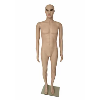 Relaxdays Schaufensterpuppe männlich, lebensgroß, 185 cm, Kopf & Arme beweglich, Schneiderpuppe mit Glasständer, beige