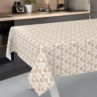 Wachstuch-Tischdecke Tischdecke abwaschbar Wachstuch Garten-Tischdecke Outdoor Indoor 100x140cm Schnittkante Herz Beige