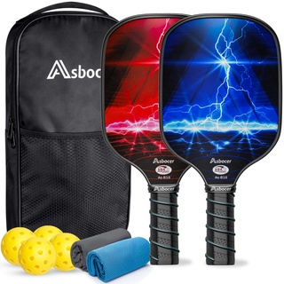 Asbocer Pickleball-Paddel, USAPA zugelassene Pickleball-Paddel, 2er-Set, Fiberglas-Oberfläche, Pickleball-Set, 4 Pickleball-Bälle, 2 Kühlhandtücher, Pickleball-Tasche, Pickleball-Paddel