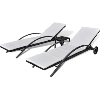 vidaXL Sonnenliegen mit Tisch Poly Rattan Schwarz - Weiß