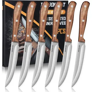 DRAGON RIOT Steakmesser Set 6-Teilig mit Holzgriff und Geschenkbox | Scharfes Steakbesteck mit Glatter Klinge, Präziser Schnitt, Hochwertige Verarbeitung, Ideal für Steak