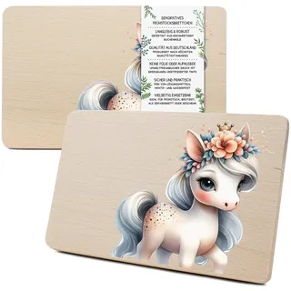 Yabaduu Individuelles Holzbrett für Kinder 23,5x15cm Frühstücksbrettchen Brotzeitbrett personalisiert aus Holz Tier-Motiv als Geschenk Geburtstag Kind RV007 (10 Pferd, Ohne Wunschname)