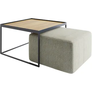Novel Couchtischset , Eichefarben, Beige , Holz , 2-teilig , Eiche , massiv , quadratisch , eckig , 80x49x80 cm , Holzmöbel, Holztische, Wohnzimmertische Holz, Couchtische Holz