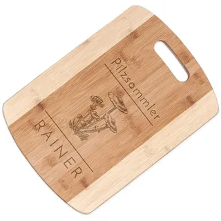 Maverton Bambus Küchenbrett mit Gravur, Servierbrett, Brotzeitbrett massiv | Größe: 35x25 cm, Schneidebrett für Männer, zum Geburtstag, zu Weihnachten, Pilz