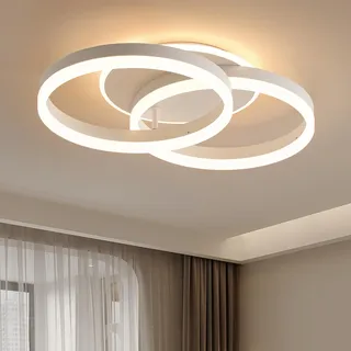 Amdelne LED Deckenlampe Wohnzimmer 50cm 2-Ringe Design, 36W Deckenleuchte Moderne mit Fernbedienung Dimmbar, aus Metall+Acryl,Mit Nachtlicht Memory-Funktion, für Schlafzimmer, Esszimmer, Büro,Weiß
