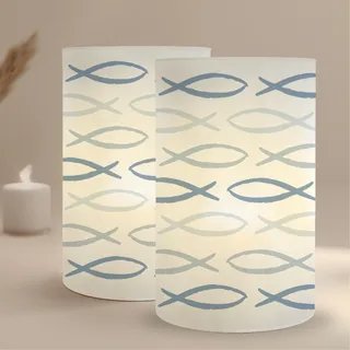 MeinBaby123® 10 Stück Windlichter Tischdeko Taufe, Taufdeko Mädchen & Junge, Meine Taufe Deko Eukalyptus grün, Teelicht, Blaue Fische