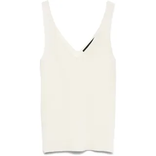VERO MODA Damen Geripptes Struktur Top Einfarbiges V-Ausschnitt Sleeveless Oberteil Ärmellos VMGLORY, Farben:Weiß, Größe:M