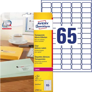 Avery Zweckform Adressetiketten  L7551-25 Transparent 38,1 x 21,2 mm 25 Blatt 1625 St.