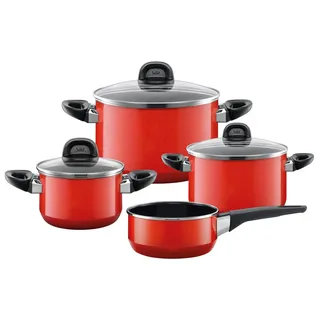 Silit Modesto Topfset Induktion 4-teilig, Kochtopf Set mit Glasdeckel, Silargan Funktionskeramik, Induktions Töpfe Set nickelfrei, für alle Herdarten geeignet, Made in Germany, rot
