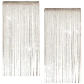 2 Stück Fadengardinen Set, 100 X 200 cm Fadenvorhang Glitzer, Champagnerfarbener Fadengardine Balkontür Fliegengitter, Zimmer Fransenvorhang Geeignet für Hochzeiten, Cafés, Restaurants, Türen