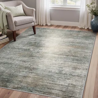 GENIMO Waschbarer Teppich Moosgrün 120 x 170 cm Modern Abstrakt Wohnzimmer Schlafzimmer rutschfest Kurzflor Weich Teppich für Wohnzimmer Esszimmer Büro