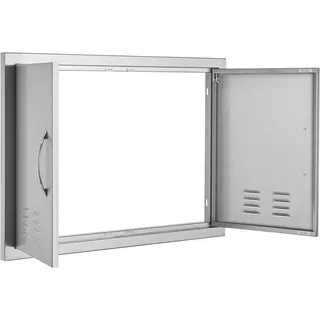SucceBuy 762x533mm Doppel BBQ Zugang Tür, Edelstahl Flush Mount Tür mit Griffen und Lüftungsöffnungen, Outdoor-Küche vertikale Tür für BBQ Insel und Grillstation