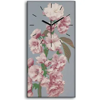 Küchenuhr Bürouhr Leinwand Uhr Geräuschlos 30x60 Gemälde Blumen Pflanzen Kunst - schwarze Hände - Lila