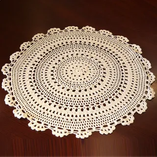 UOOOM 2 Stück Baumwolle Tischmatte Platzsets rund handgemachte Häkeldeckchen Tischsets mit Lochmuster, beige, Diameter 25cm