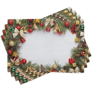 ABAKUHAUS Weihnachten Platzmatten, Garland Rahmen Noel Art, Waschbare Stoff Esszimmer Küche Tischdekorations Digitaldruck, Grün Rot